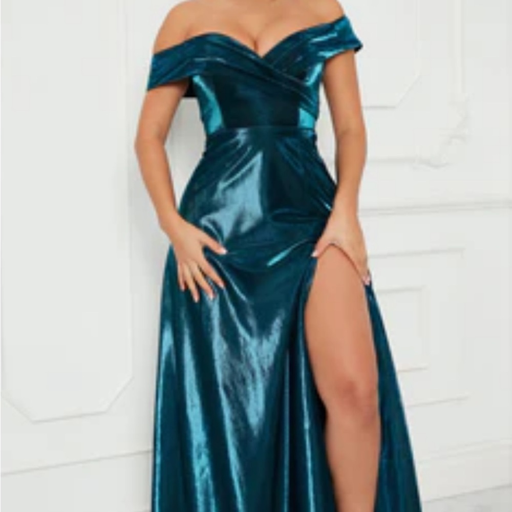 Fashion Nova Blue Strapless Slit Gown